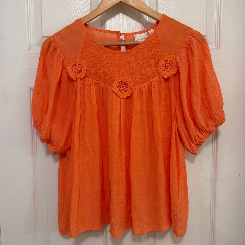 NWT Zac & Rachel Sheer Coral Flower Appliqué Blouse